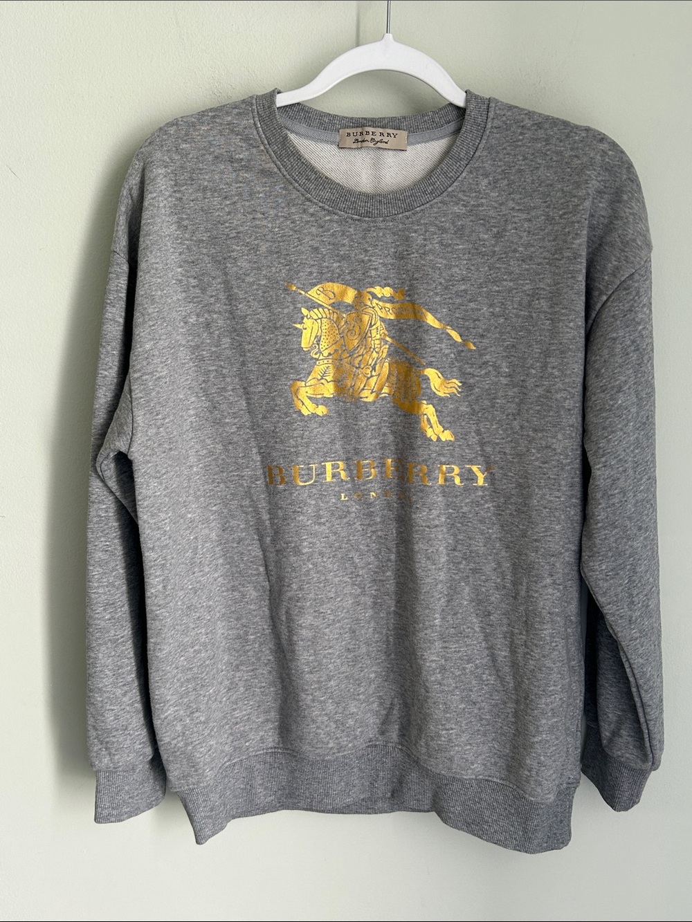 Burberry Gray Crewneck Sweatshirt with Gold Crest